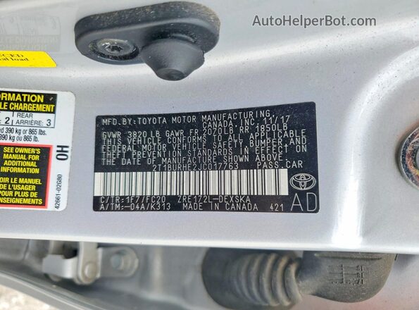 2T1BURHE2JC017763 2018 TOYOTA COROLLA Silver Widok komory silnika