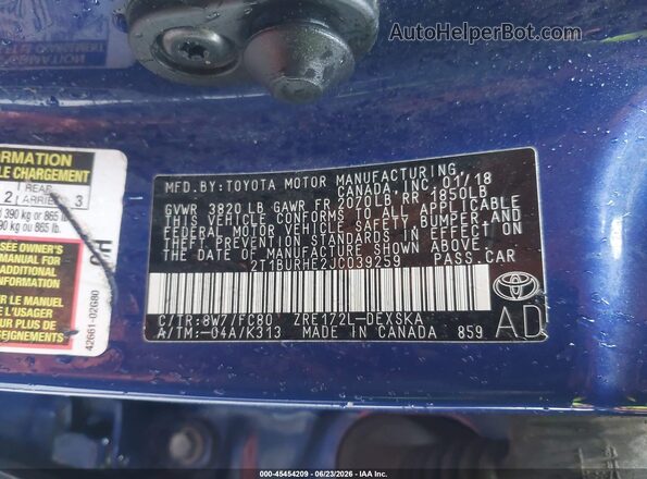 2T1BURHE2JC039259 2018 TOYOTA COROLLA Blue Engine compartment view