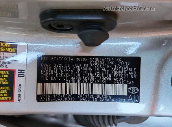 2T1BURHE2JC042159 2018 TOYOTA COROLLA Серебряный Вид подкапотного пространства