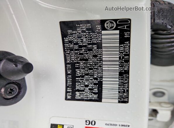 2T1BURHE2KC129366 2019 TOYOTA COROLLA White Engine compartment view