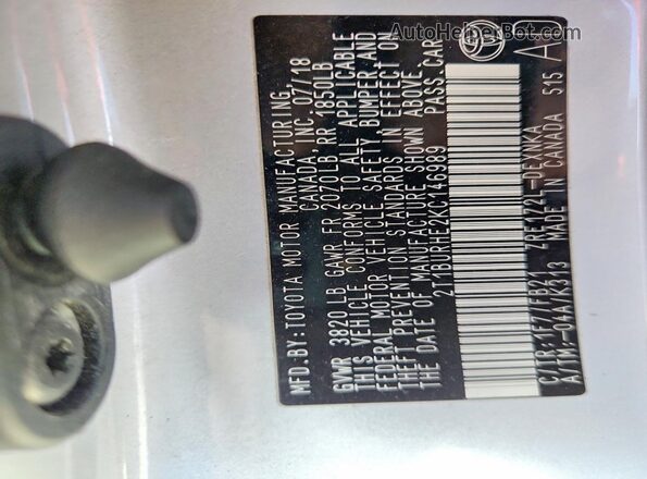 2T1BURHE2KC146989 2019 TOYOTA COROLLA Silver 