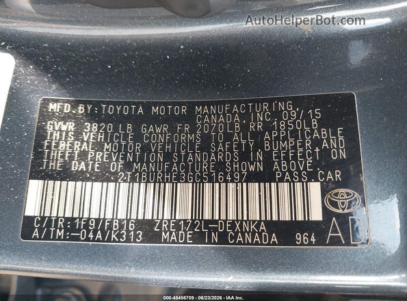 2T1BURHE3GC516497 2016 TOYOTA COROLLA Navy Vista del compartimento del motor