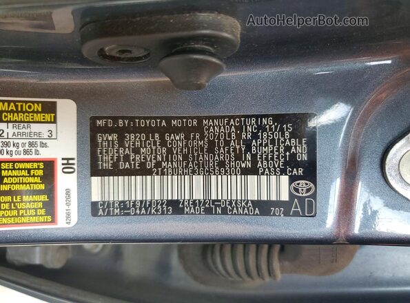 2T1BURHE3GC569300 2016 TOYOTA COROLLA Синий Вид наклейки с VIN-кодом