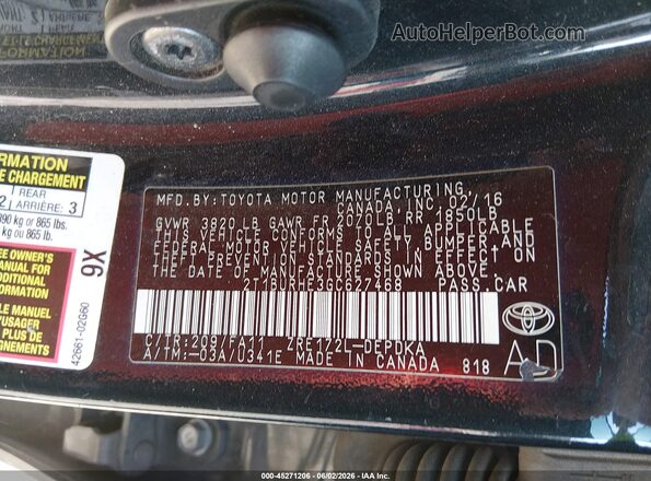 2T1BURHE3GC627468 2016 TOYOTA COROLLA Black Շարժիչի բաժամունքի տեսք