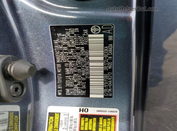 2T1BURHE3GC724685 2016 TOYOTA COROLLA Серый Вид наклейки с VIN-кодом