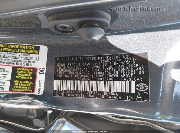 2T1BURHE3JC028786 2018 TOYOTA COROLLA Gray Շարժիչի բաժամունքի տեսք