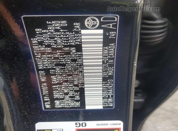 2T1BURHE3KC188278 2019 TOYOTA COROLLA Black 