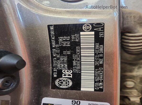 2T1BURHE3KC243859 2019 TOYOTA COROLLA Brown 