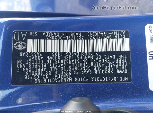 2T1BURHE4GC611196 2016 TOYOTA COROLLA Синий Вид подкапотного пространства