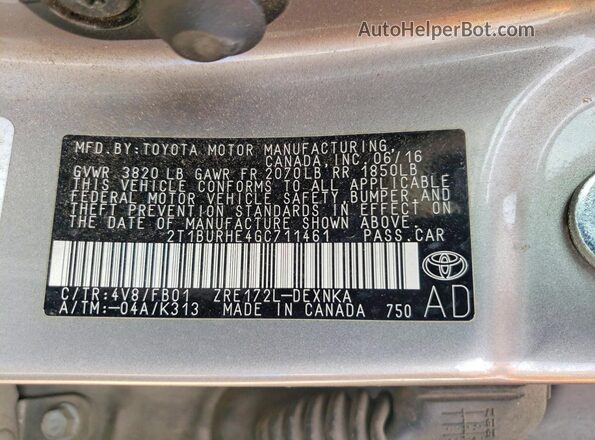 2T1BURHE4GC711461 2016 TOYOTA COROLLA Gray Շարժիչի բաժամունքի տեսք