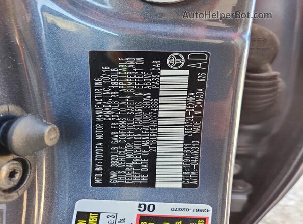 2T1BURHE4HC774366 2017 TOYOTA COROLLA Gray Engine compartment view