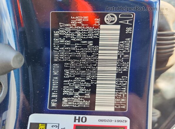 2T1BURHE4JC970166 2018 TOYOTA COROLLA Blue Вид підкапотного простору
