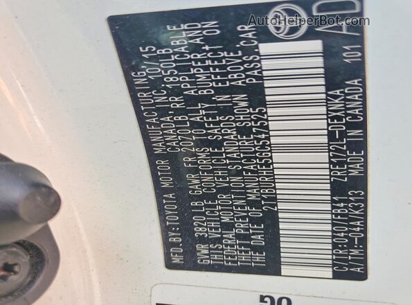 2T1BURHE5GC547525 2016 TOYOTA COROLLA Белый Вид подкапотного пространства