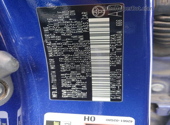 2T1BURHE5GC609750 2016 TOYOTA COROLLA Blue Շարժիչի բաժամունքի տեսք