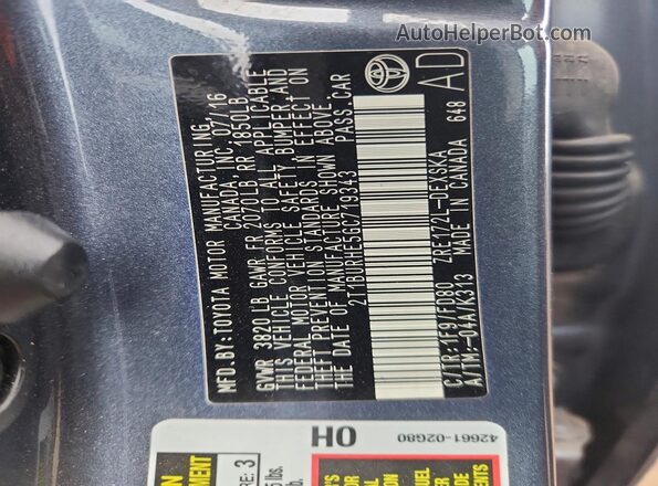 2T1BURHE5GC719343 2016 TOYOTA COROLLA Charcoal Vista del compartimento del motor