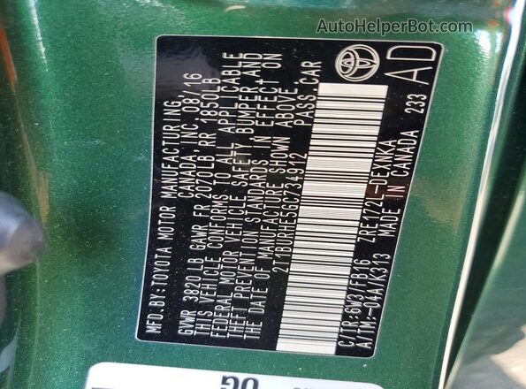 2T1BURHE5GC734912 2016 TOYOTA COROLLA Green 