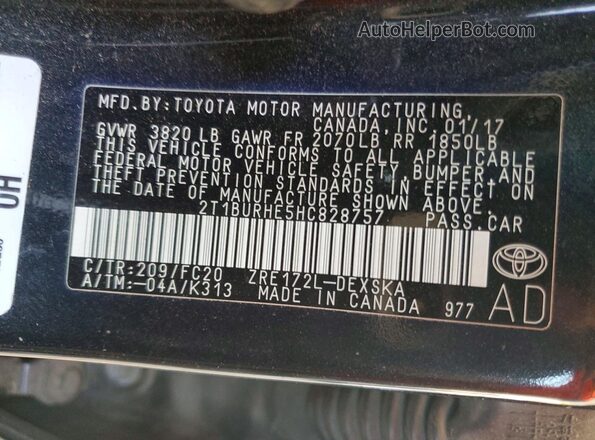 2T1BURHE5HC828757 2017 TOYOTA COROLLA Black 