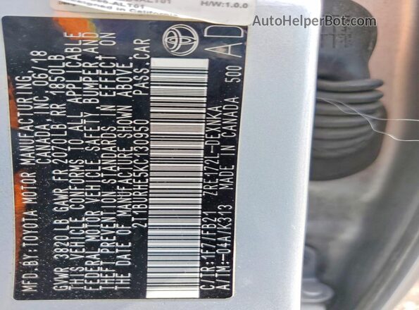 2T1BURHE5KC130950 2019 TOYOTA COROLLA Silver 