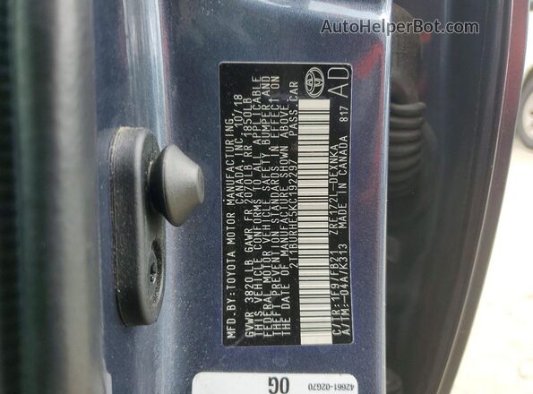 2T1BURHE5KC192297 2019 TOYOTA COROLLA Blue Widok komory silnika