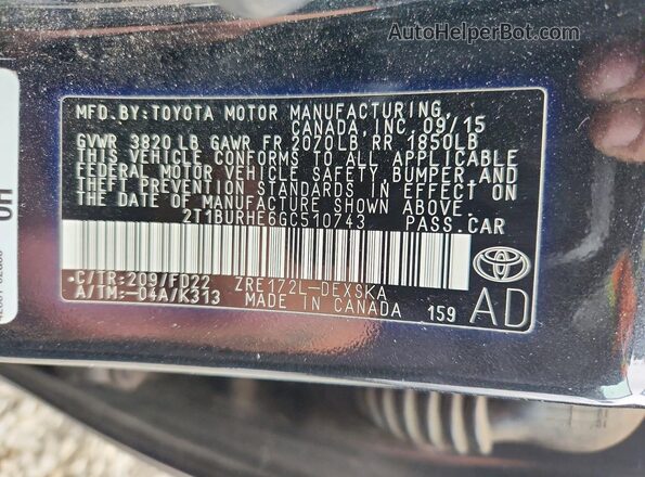 2T1BURHE6GC510743 2016 TOYOTA COROLLA Black Vista del compartimento del motor