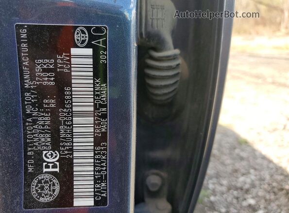 2T1BURHE6GC565886 2016 TOYOTA COROLLA Gray VIN կոդի պիտակի տեսք