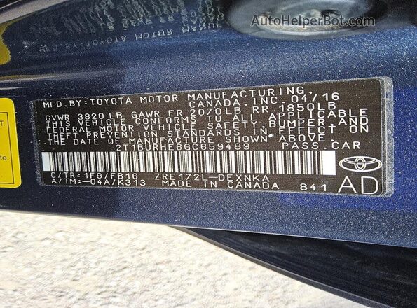 2T1BURHE6GC659489 2016 TOYOTA COROLLA Серебряный Вид подкапотного пространства
