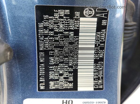 2T1BURHE6GC694761 2016 TOYOTA COROLLA Gray Engine compartment view