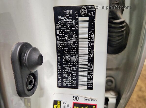 2T1BURHE6GC717827 2016 TOYOTA COROLLA White Вид підкапотного простору