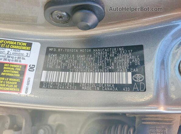 2T1BURHE6HC889695 2017 TOYOTA COROLLA Gray Շարժիչի բաժամունքի տեսք