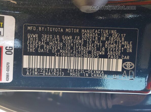 2T1BURHE6HC960975 2017 TOYOTA COROLLA Blue Engine compartment view