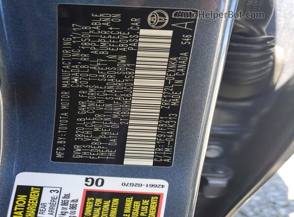 2T1BURHE6JC015871 2018 TOYOTA COROLLA Gray 