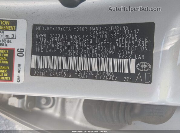 2T1BURHE6JC019046 2018 TOYOTA COROLLA Белый Вид подкапотного пространства