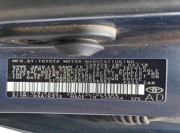 2T1BURHE6JC098962 2018 TOYOTA COROLLA Gray 