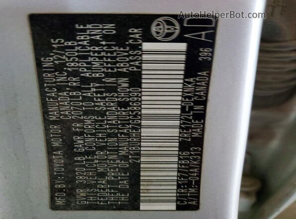 2T1BURHE7GC586990 2016 TOYOTA COROLLA Silver 