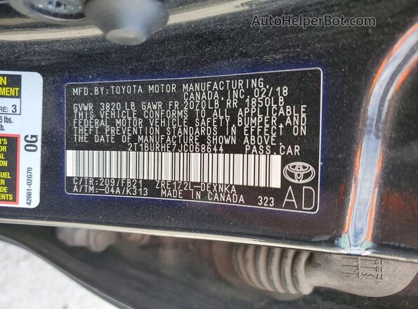 2T1BURHE7JC068644 2018 TOYOTA COROLLA Black 