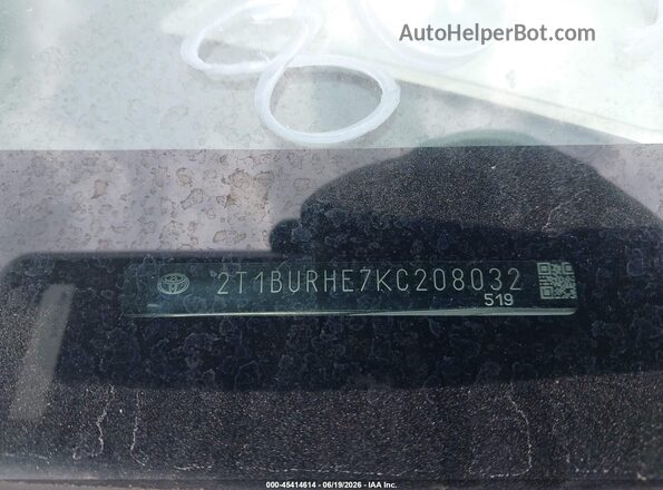 2T1BURHE7KC208032 2019 TOYOTA COROLLA Gray Շարժիչի բաժամունքի տեսք