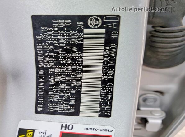 2T1BURHE7KC244657 2019 TOYOTA COROLLA Silver Engine compartment view