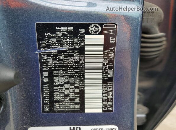 2T1BURHE8GC579403 2016 TOYOTA COROLLA Gray VIN sticker view