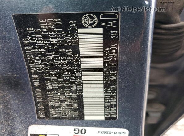 2T1BURHE8GC715884 2016 TOYOTA COROLLA Gray 