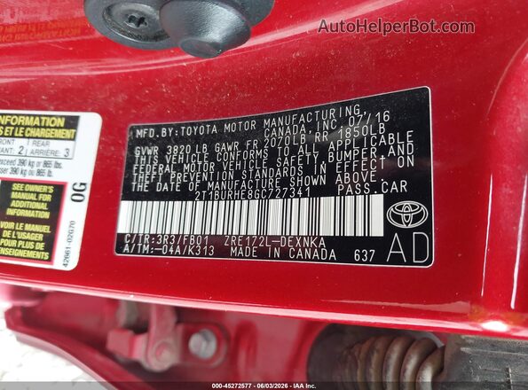 2T1BURHE8GC727341 2016 TOYOTA COROLLA Red Widok komory silnika