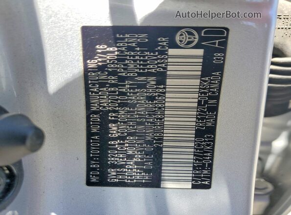 2T1BURHE8HC806784 2017 TOYOTA COROLLA Silver VIN կոդի պիտակի տեսք