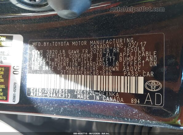 2T1BURHE8HC861686 2017 TOYOTA COROLLA Black Engine compartment view