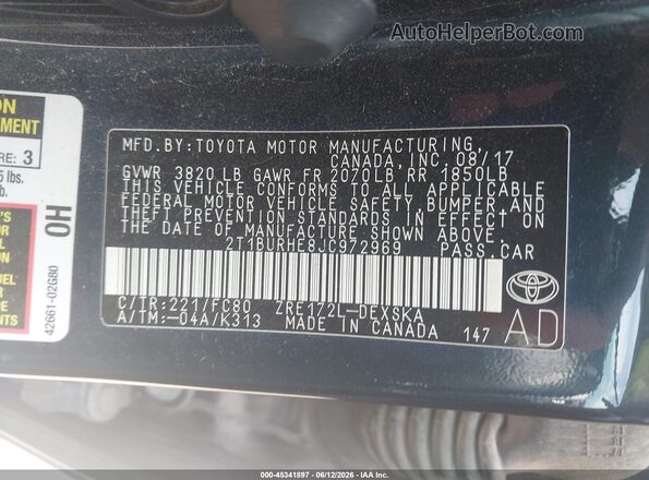 2T1BURHE8JC972969 2018 TOYOTA COROLLA Black Շարժիչի բաժամունքի տեսք