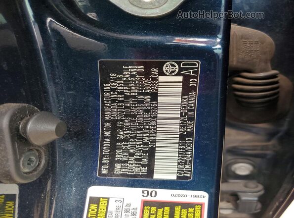 2T1BURHE8KC163764 2019 TOYOTA COROLLA Blue ძრავის განყოფილების ხედი