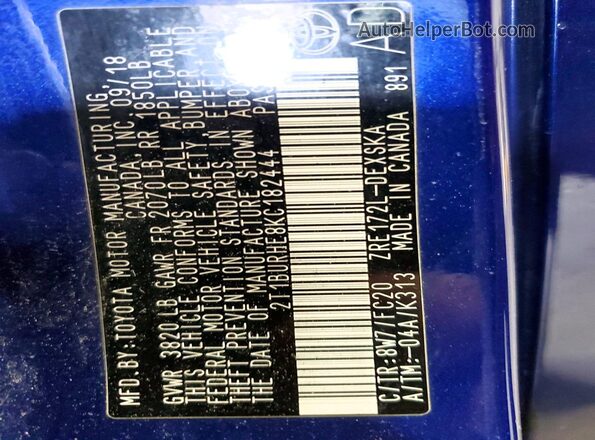 2T1BURHE8KC182444 2019 TOYOTA COROLLA Синий Вид подкапотного пространства