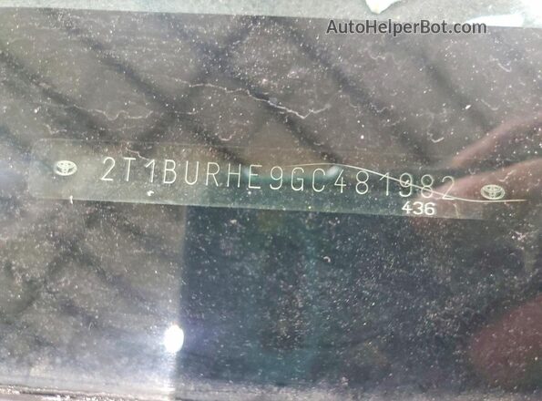 2T1BURHE9GC481982 2016 TOYOTA COROLLA Gray VIN კოდის სტიკერის ხედი
