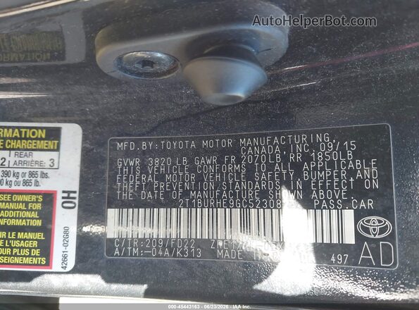 2T1BURHE9GC523082 2016 TOYOTA COROLLA Black Engine compartment view