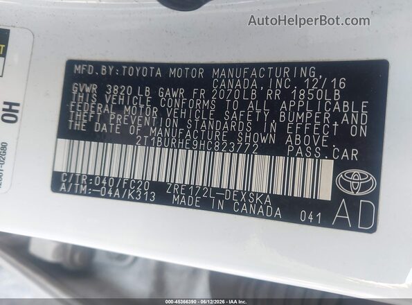 2T1BURHE9HC823772 2017 TOYOTA COROLLA White Շարժիչի բաժամունքի տեսք