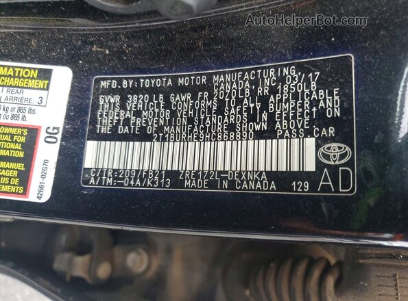 2T1BURHE9HC868890 2017 TOYOTA COROLLA Black 