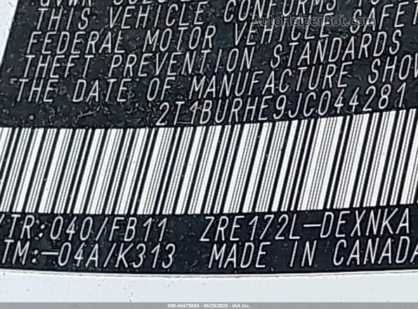 2T1BURHE9JC044281 2018 TOYOTA COROLLA Белый Вид подкапотного пространства
